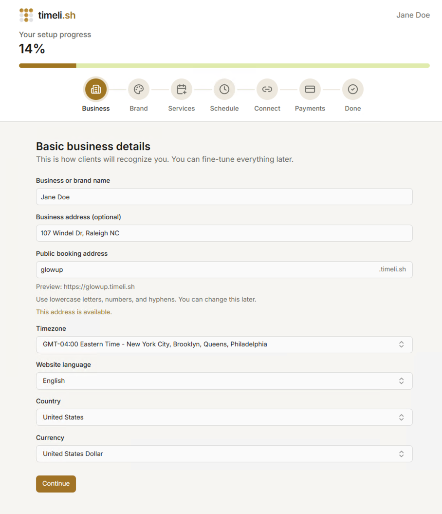 Business details form